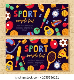 Sport banners colorful cute templates with fitness doodle icons