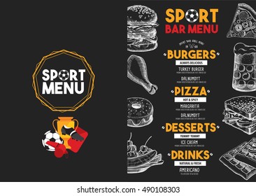 Sport bar menu placemat
