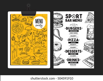 Sport bar menu placemat