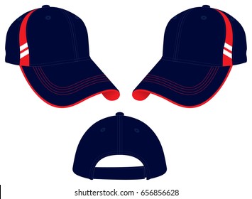 Sport Baseball Cap Design Vector with Navy/Red Colors,Strap Back With Hook And Loop Fastener.