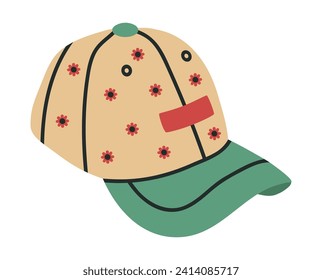 Sport baseball cap. Modern textile headwear, fashion accessory hand drawn flat vector illustration. Trendy baseball cap