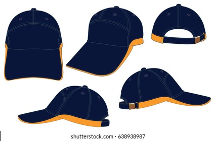 Sport Baseball Cap with Navy-Orange and Brass Buckle Strap Back Design on White Background