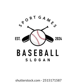 sport of baseball with simple concept baseball logo silhouette design of stick and ball