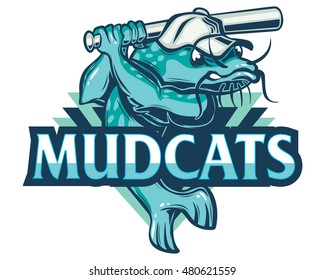 Sport Baseball Team Emblem Mud Catfish Logo 