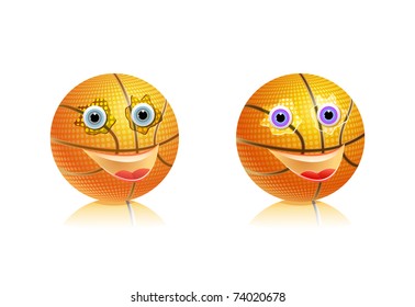 sport basketball ball with face. Vector illustration isolated on white background