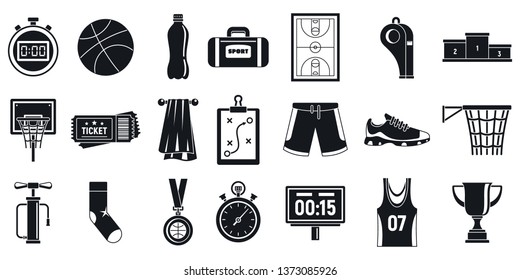 Sport basketball equipment icons set. Simple set of sport basketball equipment vector icons for web design on white background