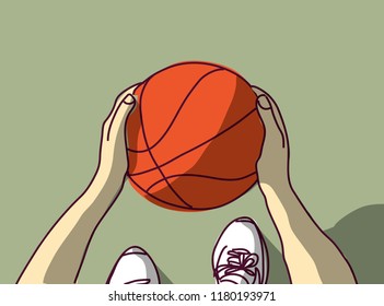 Sport Basketball hands feet and ball top view