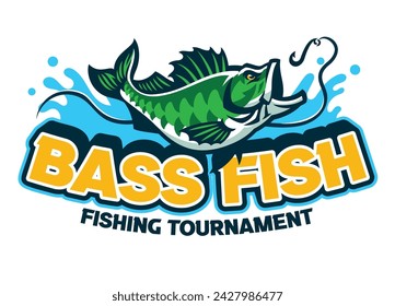 Sport Bass Fish Logo Catching Fishing Hook