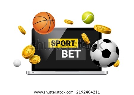 Sport bet money casino illustration laptop. Football basketball sport bet business game vector background