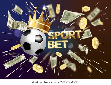 Sport bet soccer ball crown game illustration. Vector soccer sport bet football winner background