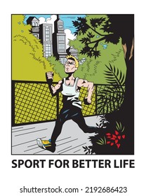 sport for better life vector illustration, hand drawing running man poster vector.