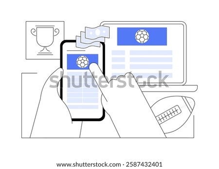 Sport betting app isolated cartoon vector illustrations. Man holding smartphone and using sport betting software, build website, entertainment business, bookmaker services vector cartoon.