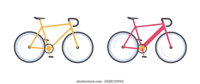 Sport bicycle flat icon, race road tour bike cycle vector image graphic illustration set cartoon simple modern design, red yellow triathlon cyclocross vehicle object clipart