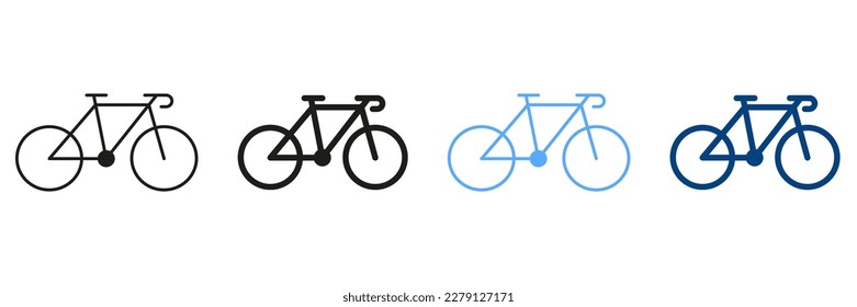 Línea Deportiva De Bicicletas E Iconos De Color De Silueta. Pictogramas de ciclismo de montaña. Colección de Símbolos de Bicicleta de Carretera sobre fondo blanco. Paseo saludable al aire libre. Ilustración de vectores aislados.