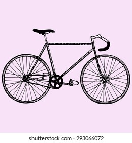 Sport Bicycle, Race Road Bike, Doodle Style, Sketch Illustration