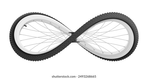 Sport bicycle wheel curved like Infinity sign. Symbol of a cycling lifestyle. Realistic vector illustration isolated on white background..