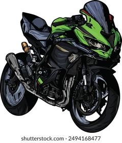 sport bike art design vector green isolated white power engine motor fast ride rider wheels motorbike background