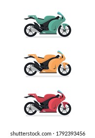 Sport Bike, Motorcycle Icon Vector Logo Template. Side View, Profile. Flat Cartoon Style