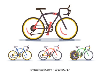 Sport bike set vector illustration. Collection of modern mountain bicycles flat style design. Extreme cycling sport concept. Isolated on white background