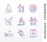 sport bio hacking dna science research medicine healthcare diagnostics hormone chemistry lab tube microscope brain energy run running man doctor recovery night sleep vector gradient thin line icon set