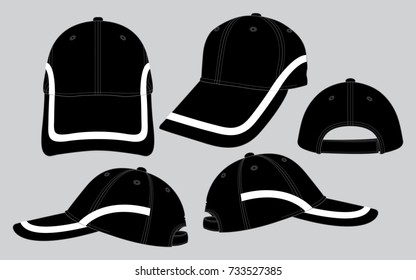 Sport black baseball cap design with white tape vector.