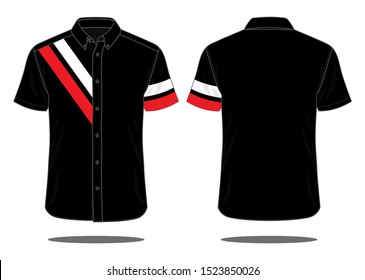 Sport Black Uniforms Shirt White-Red Lines Design Vector.Front And Back View.