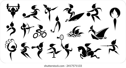 Sport Black and White pictogram drawing style inspired by torch shape.