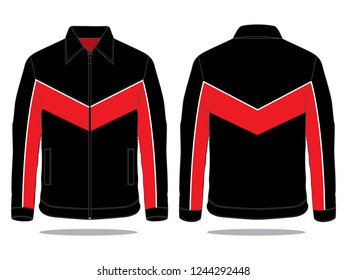 Sport Black-Red Jacket With White Line Piping Design Vector.Front and Back View.