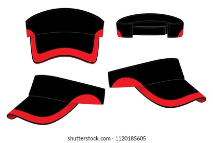 Sport Black-Red Sun Visor Cap With Trim Style Design, Adjustable Hoop-Loop Strap Vector