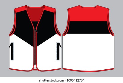 Sport Black-Red-White Vest Design On Gray Background.Front and Back View, Vector File