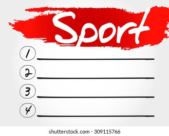 SPORT blank list, fitness, sport, health concept