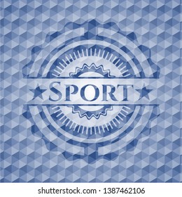 Sport blue emblem with geometric pattern background. Vector Illustration. Detailed.