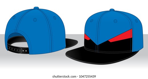 Sport Blue-Black-Red Hip Hop Cap With Adjustable Snap Back Closure Strap Design on White Background, Vector File.