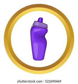 Sport bottle vector icon in golden circle, cartoon style isolated on white background