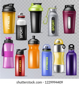 Sport bottle vector sportive water bottled drink thermo and fitness plastic energy beverage illustration sporting set of bottling flask isolated on transparent background