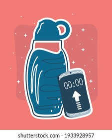 sport bottle water smartphone cartoon