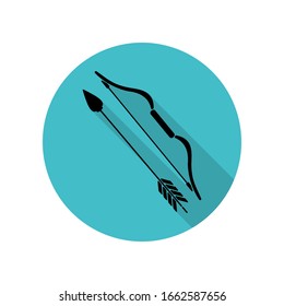 Sport bow and arrow long shadow icon. Simple glyph, flat vector of arrow icons for ui and ux, website or mobile application