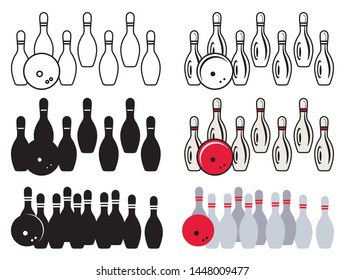 Sport | Bowling Pins with Ball Vector Illustration Silhouette