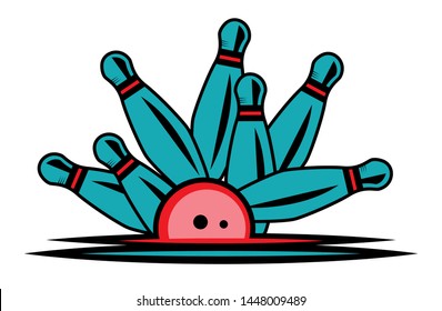 Sport | Bowling Pins with Ball Vector Illustration Silhouette