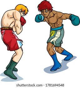 sport boxing match fighting for win cartoon vector