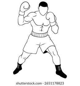 Sport Boxing Outline Illustration Fighter Digital Drawing Line art
