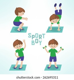 Sport boy contour vector drawing. Healthy lifestyle background.