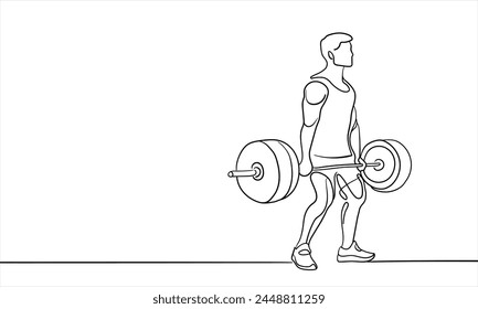 Sport boy isolated on white background. Fitness man line art drawing. Vector illustration