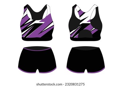 Sport Bra Apparel Specification, front and back view Basic Colors Standard Uniform black and blue template for design. Vector illustration