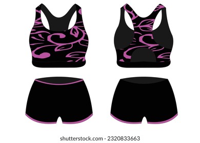 Sport Bra Apparel Specification, front and back view Color Black Base Standard Uniform and waiting template for design. Vector illustration