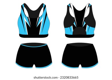 Sport Bra Apparel Specification, front and back view Color Black Base Standard Uniform and waiting template for design. Vector illustration