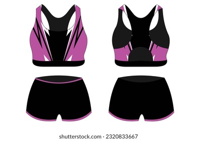 Sport Bra Apparel Specification, front and back view Color Black Base Standard Uniform and waiting template for design. Vector illustration