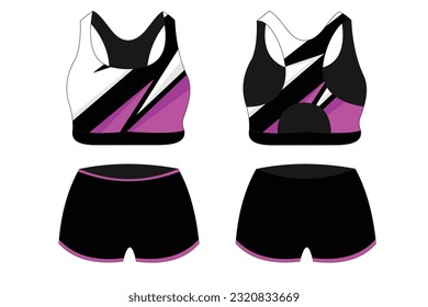 Sport Bra Apparel Specification, front and back view Color Black Base Standard Uniform and waiting template for design. Vector illustration