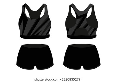 Sport Bra Apparel Specification, front and back view Basic Color Black Standard Uniform and orange template for design. Vector illustration