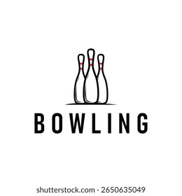 sport branch with bowling logo, simple minimalist black silhouette with bowling ball and pins, cool as a vector design illustration template